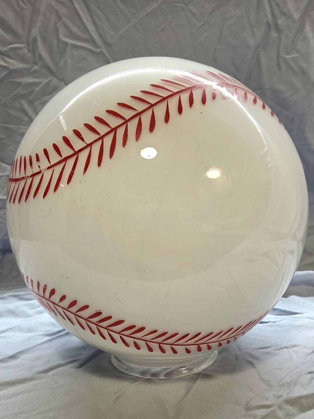 White Glass Baseball Lamp Shade/Sphere with Red Stitching
